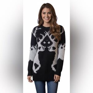 Bar lll Mohair Blend Reindeer Fair Isle Oversized Sweater, Black & White, Small